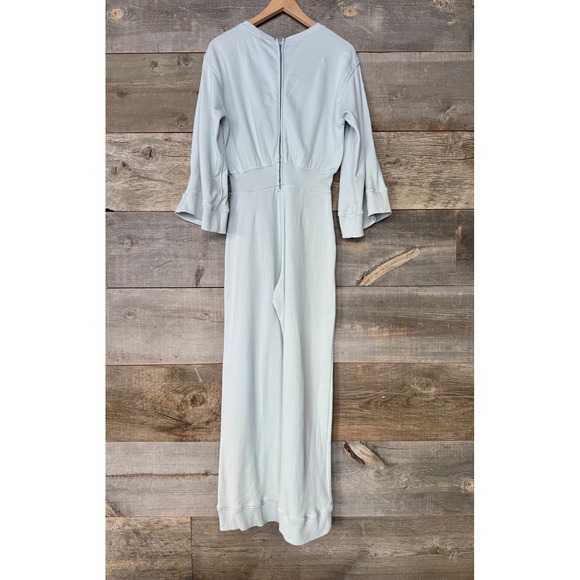 Warm NY Womens Wide Leg Terry Cotton Jumpsuit S/M Light Blue 3/4 Sleeve Lounge